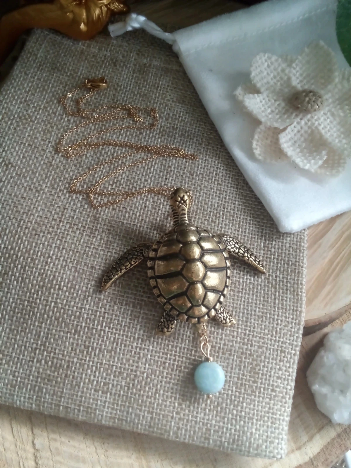 Collar tortuga y piedra de larimar natural – photo 2
